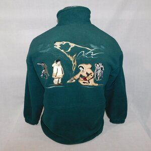 VTG Kelsey Trail Unisex S / M Green Fleece Full Zip Inuit embroidered Jacket